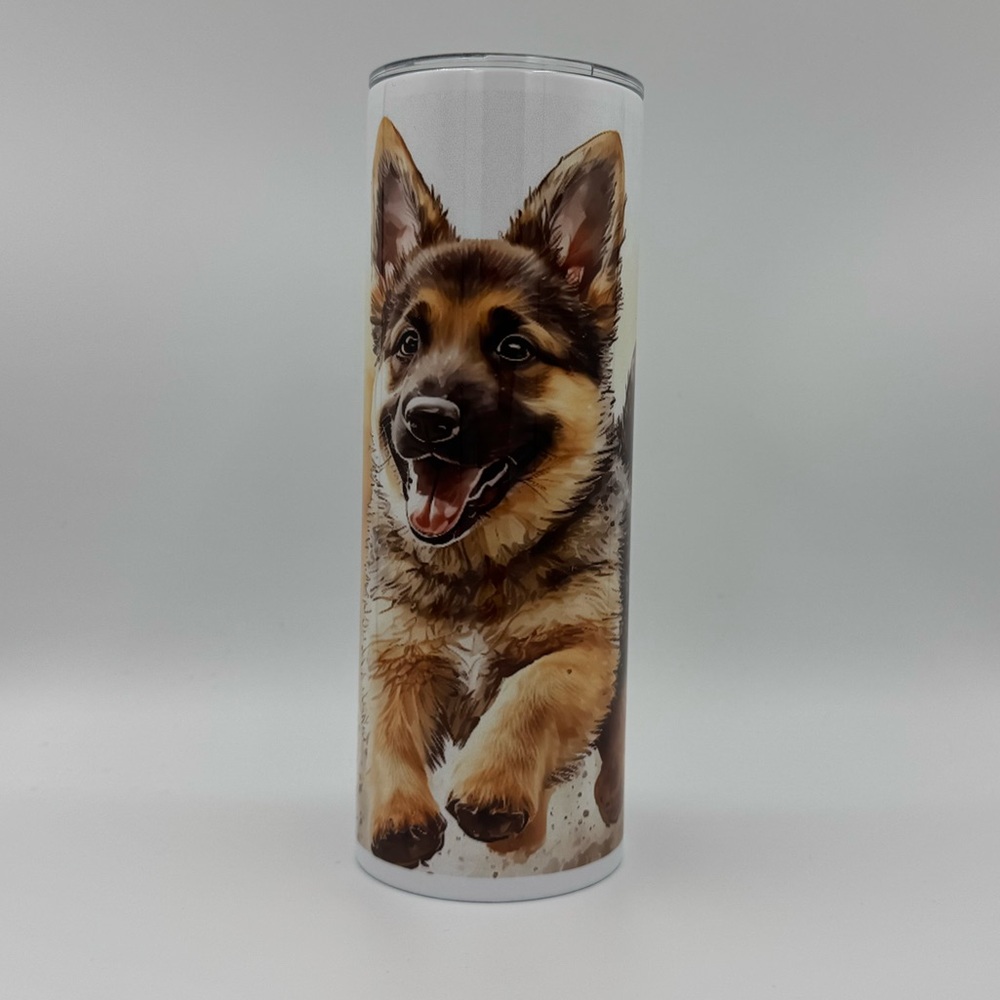 German Shepherd 20oz Skinny Stainless Steel Tumbler With Straw And Top